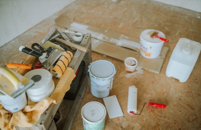 Overhead shot of tools and paint supplies for a home renovation project. — Antivirus Review -- What Is It?