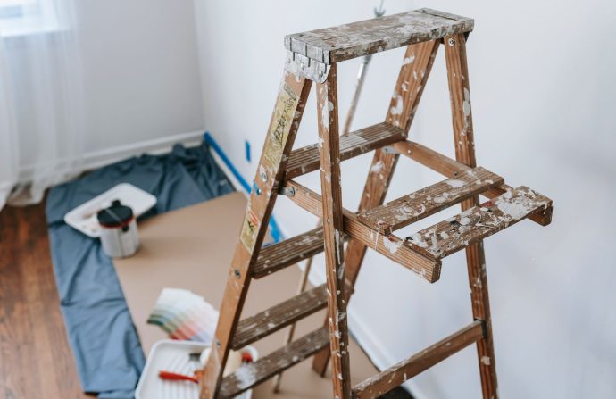 A messy stepladder and painting tools set up for a home interior renovation project. — Setting Up a Data-Room