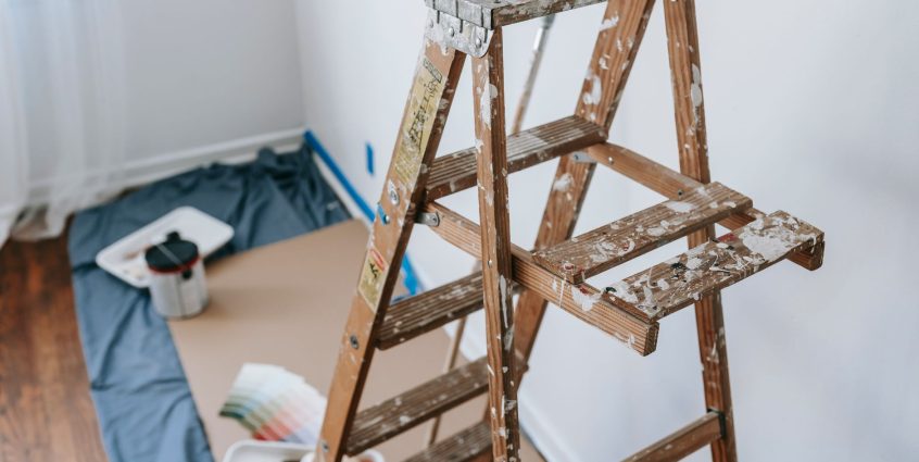 A messy stepladder and painting tools set up for a home interior renovation project. — Setting Up a Data-Room
